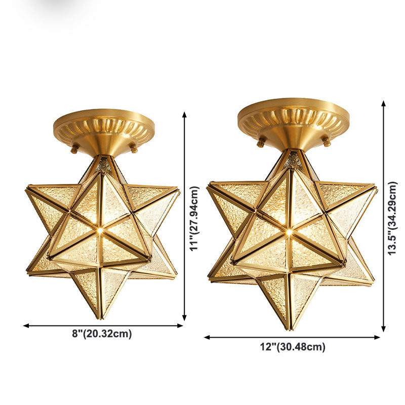 Lámpara de techo de latón y vidrio estilo colonial vintage, lámpara de techo con forma de estrella de cobre para pasillo