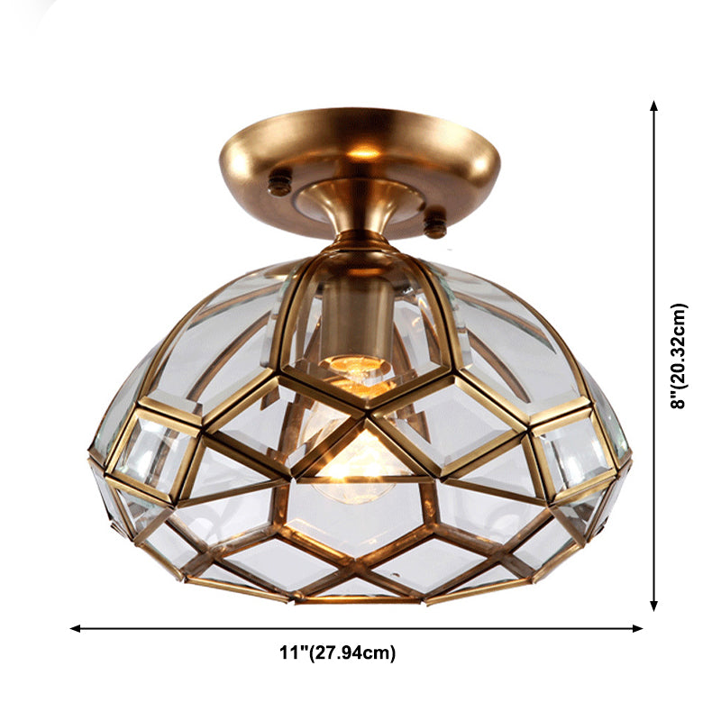 Colonical Artistic Dome Ceiling Light Copper Indoor Ceiling Fixture with Pure Glass Shade