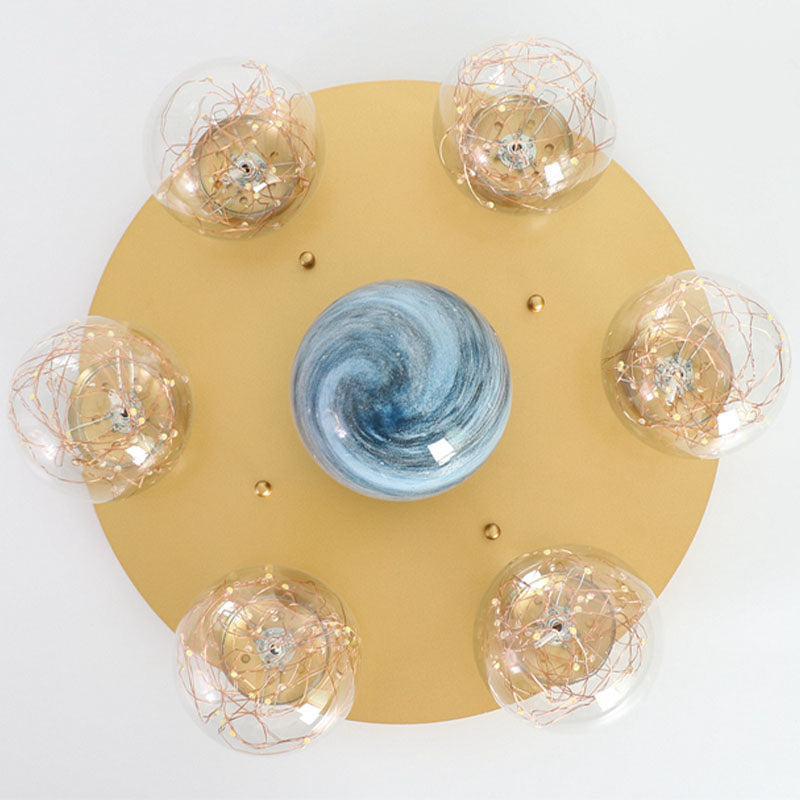 Apparecchio di illuminazione a soffitto con montaggio a incasso in vetro stile moderno a più luci con paralume rotondo