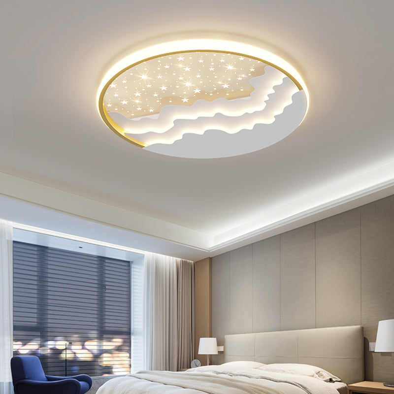 Luminaire de plafond encastré de style moderne à 1 ampoule à abat-jour rond en blanc