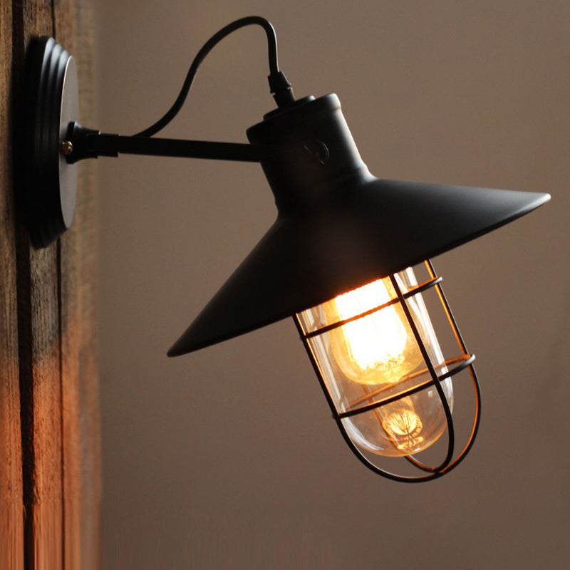 Accesorios de lámpara de pared de cono revestido de 1 luces estilo industrial de pared de metal luminoso