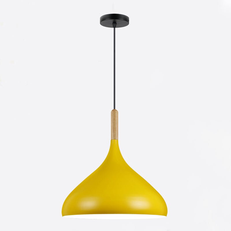 Modern Wooden Top Pendant Light, Minimalist Teardrop Shade Macaron Hanging Lamp