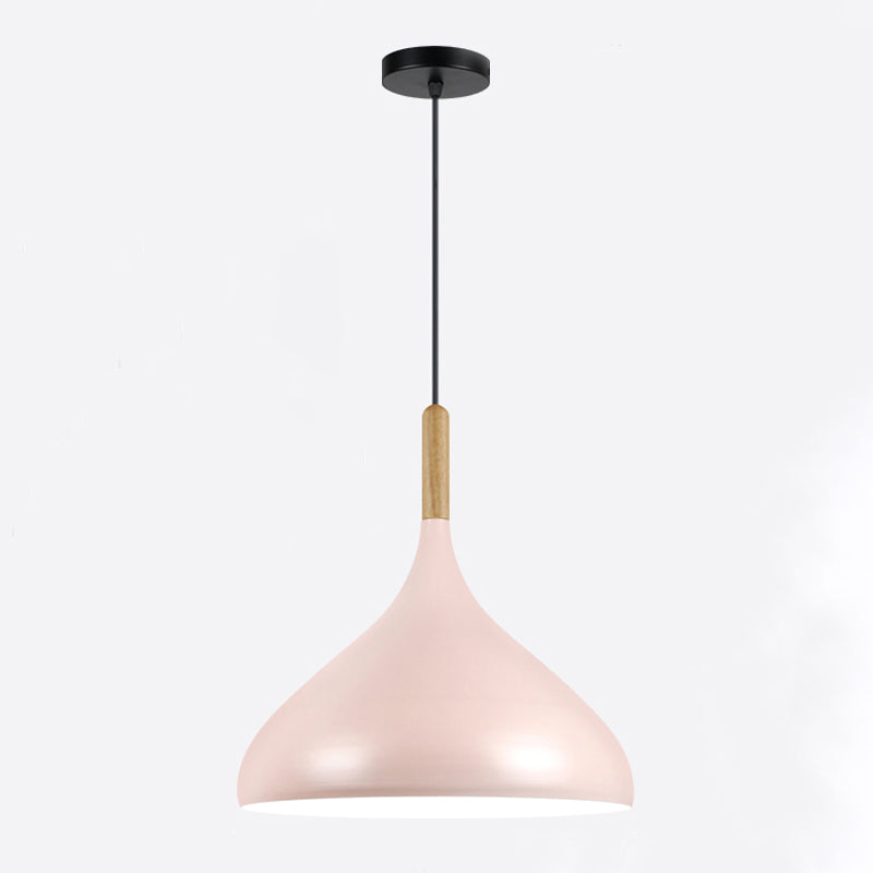 Modern Wooden Top Pendant Light, Minimalist Teardrop Shade Macaron Hanging Lamp