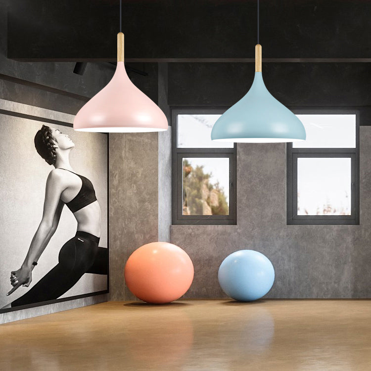 Modern Wooden Top Pendant Light, Minimalist Teardrop Shade Macaron Hanging Lamp