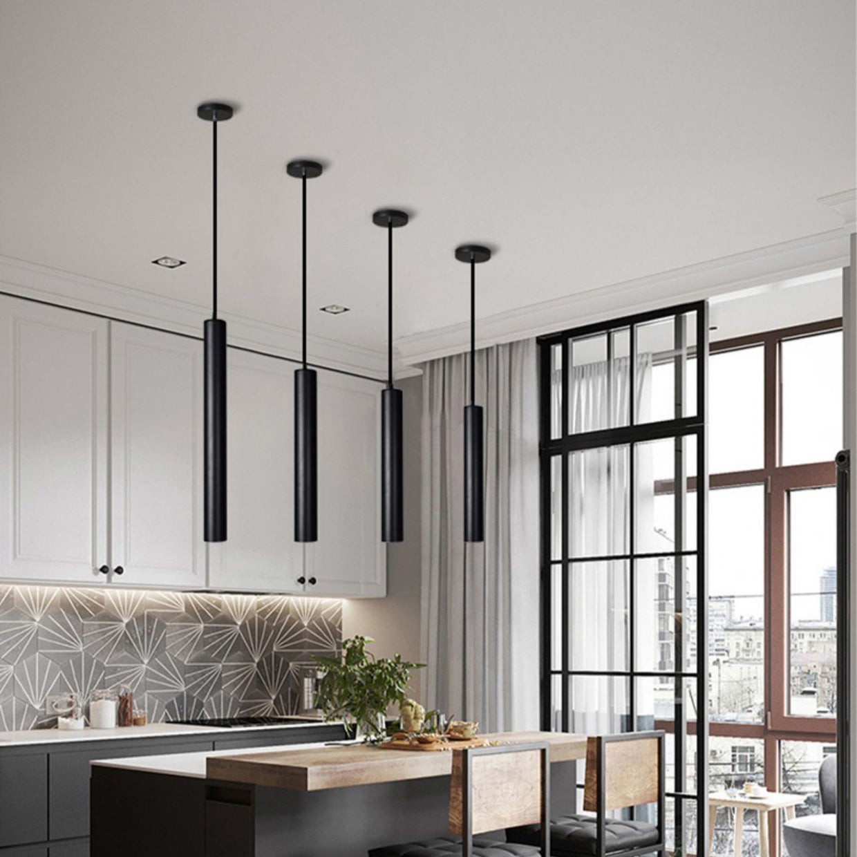 Nordische moderne minimalistische Linie Pendelleisen Iron 1 Licht in Schwarz für Wohnzimmer Hintergrund Wand