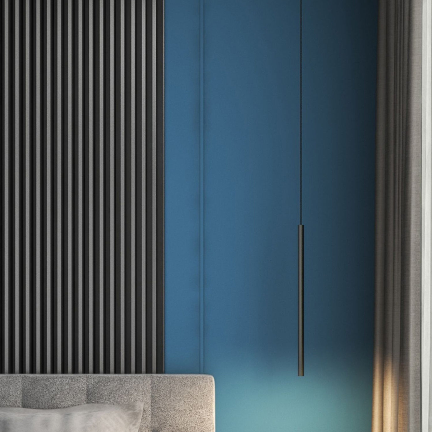 Nordische moderne minimalistische Linie Pendelleisen Iron 1 Licht in Schwarz für Wohnzimmer Hintergrund Wand