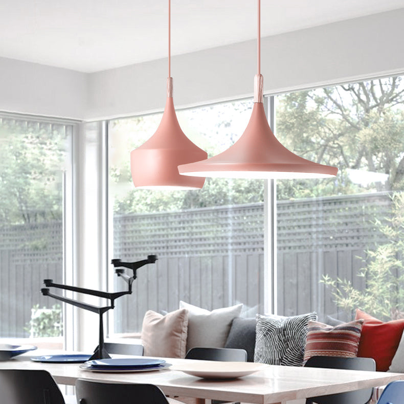 Moderne einfache nordische Hutform -Form Pendell Aluminium 1 Licht in Pink für Esszimmer Wohnzimmer