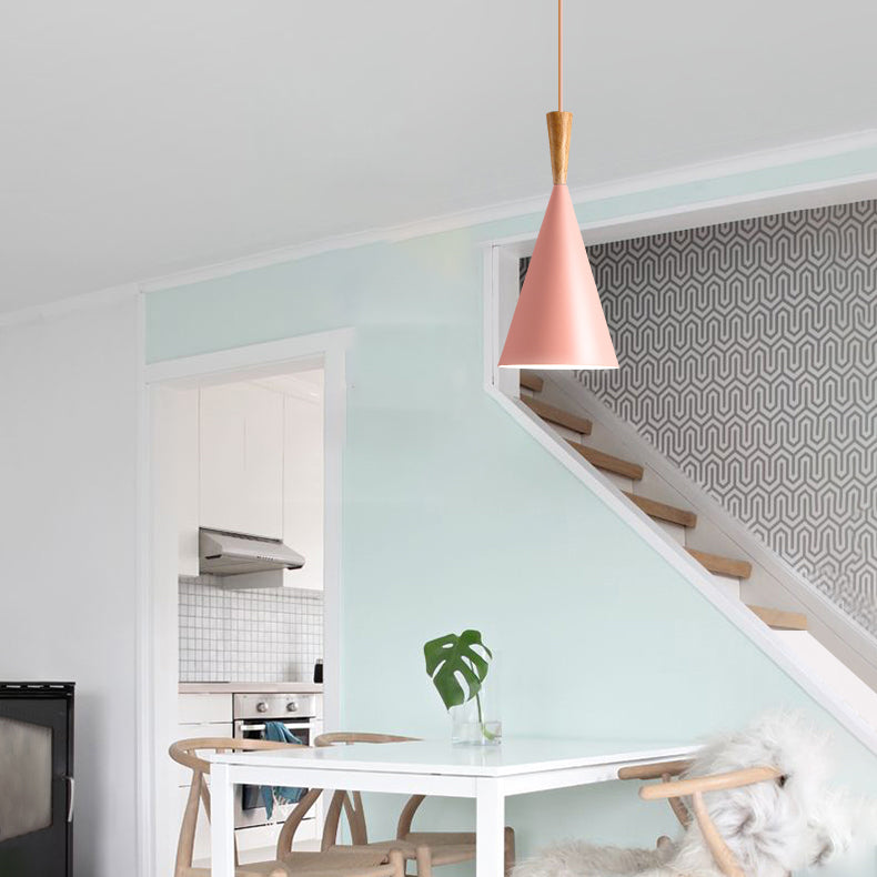 Moderne einfache nordische Hutform -Form Pendell Aluminium 1 Licht in Pink für Esszimmer Wohnzimmer