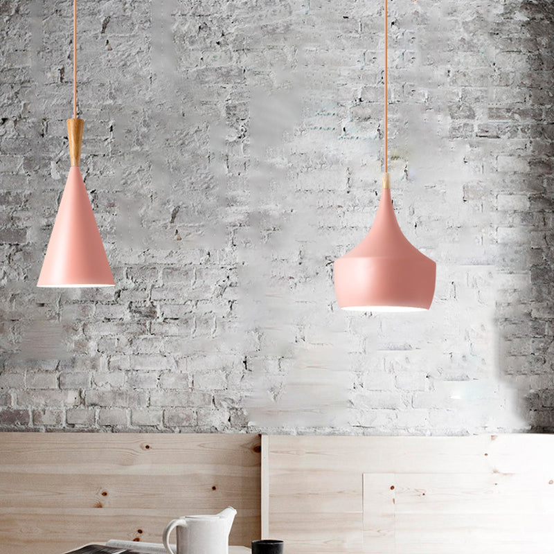 Moderne einfache nordische Hutform -Form Pendell Aluminium 1 Licht in Pink für Esszimmer Wohnzimmer