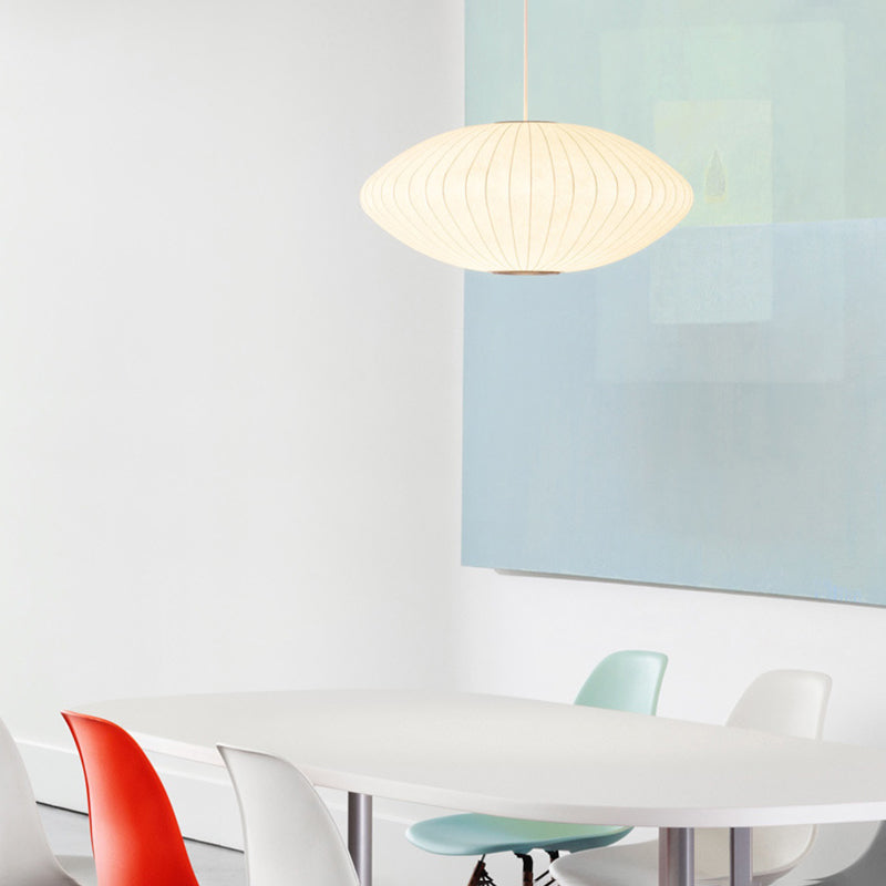 Silk Hanging Lamp, Simple Disk-Shaped Shade Pendant Lighting in White Finish