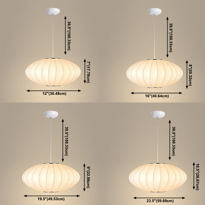 Silk Hanging Lamp, Simple Disk-Shaped Shade Pendant Lighting in White Finish