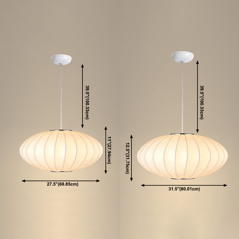 Silk Hanging Lamp, Simple Disk-Shaped Shade Pendant Lighting in White Finish