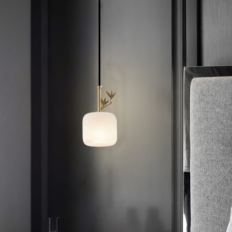 1 Licht Luxus Marmor Hanging Lampe, nordische Ziegelschatten-Anhängerbeleuchtung für Schlafzimmer