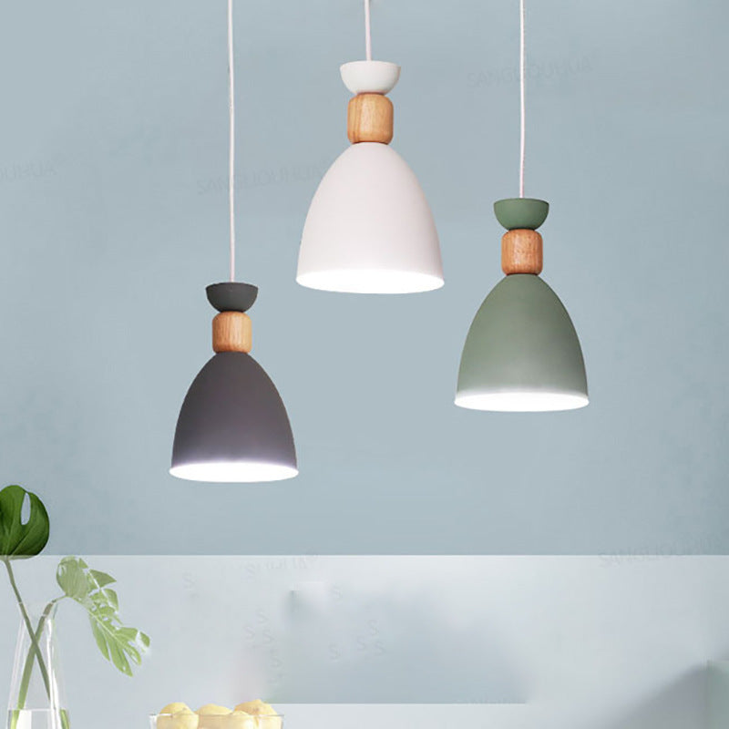 Iron Glass Chandelier Modern Simple Macaroon Style 1 Light in White for Dining Room or Bedroom