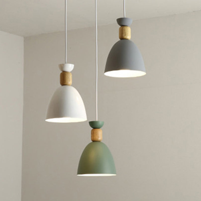 Iron Glass Chandelier Modern Simple Macaroon Style 1 Light in White for Dining Room or Bedroom