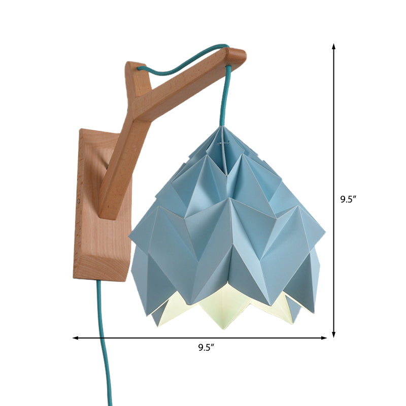 Domed Shade Paper Wall Mounted Lamp Macaron 1 Head White/Pink/Yellow/Blue/Green Sconce Light Fixture with Wood Backplate