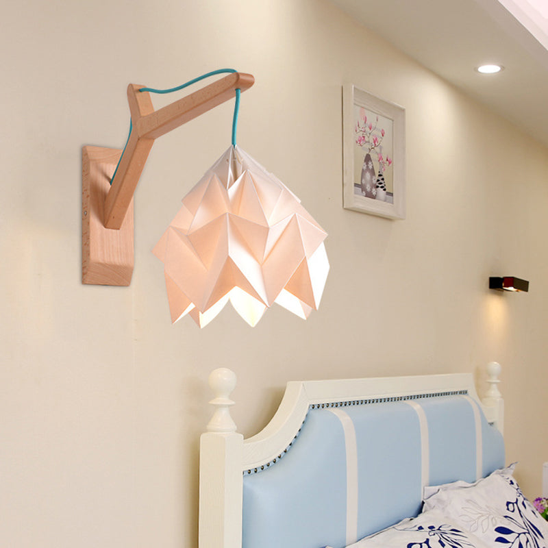 Domed Shade Paper Wall Mounted Lamp Macaron 1 Head White/Pink/Yellow/Blue/Green Sconce Light Fixture with Wood Backplate