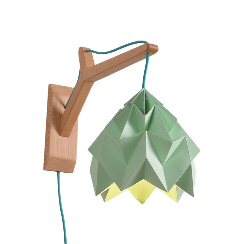 Domed Shade Paper Wall Mounted Lamp Macaron 1 Head White/Pink/Yellow/Blue/Green Sconce Light Fixture with Wood Backplate