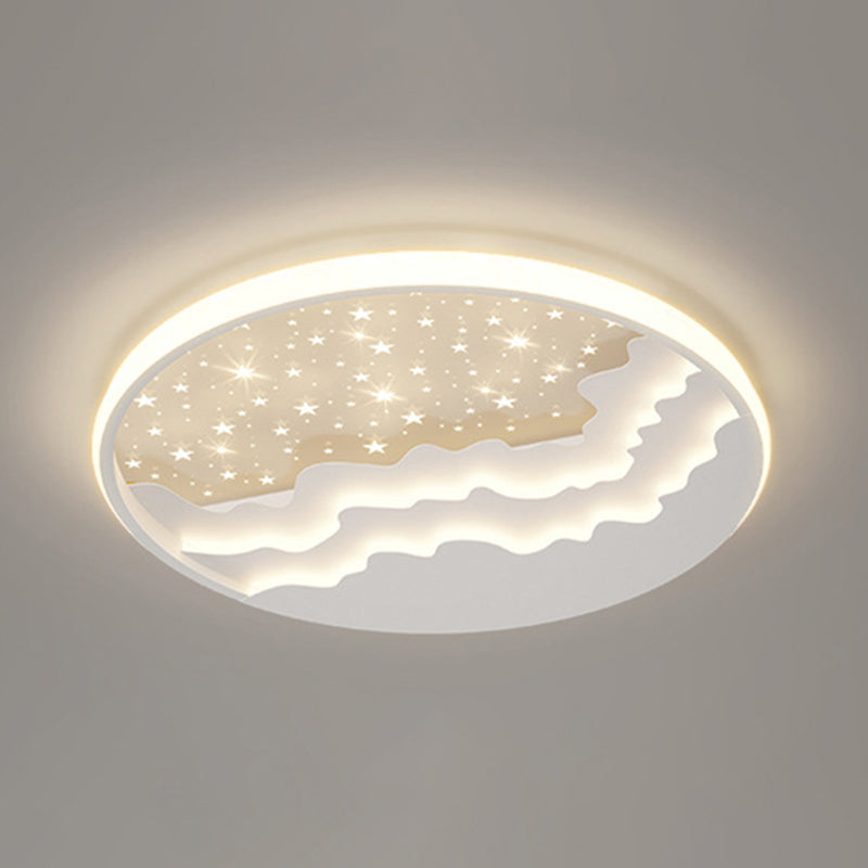 Round Flush Mount Light Modern LED Ceiling Light Fixture with Metal Shade for Bedroom