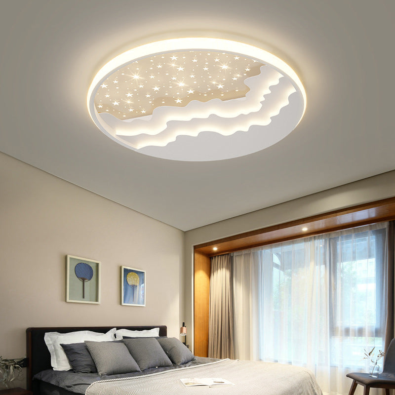 Round Flush Mount Light Modern LED Ceiling Light Fixture with Metal Shade for Bedroom