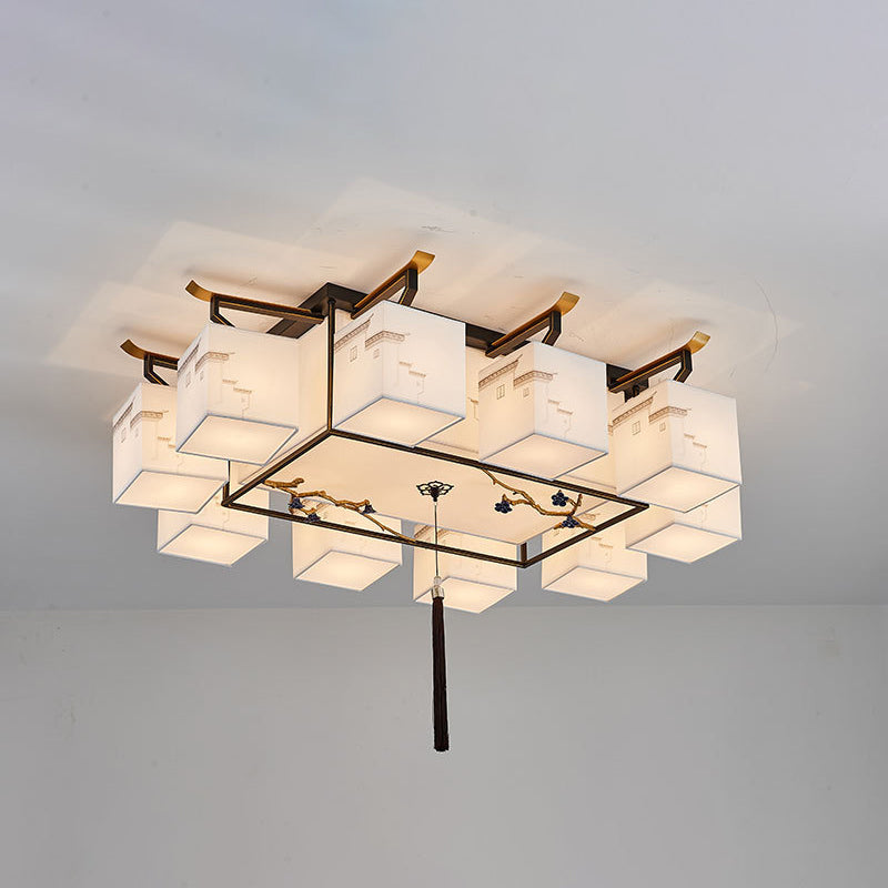 4 Taille Optionnel Fixtures légères Asia Style Fabric Flush Light for Living Room Dinning Room