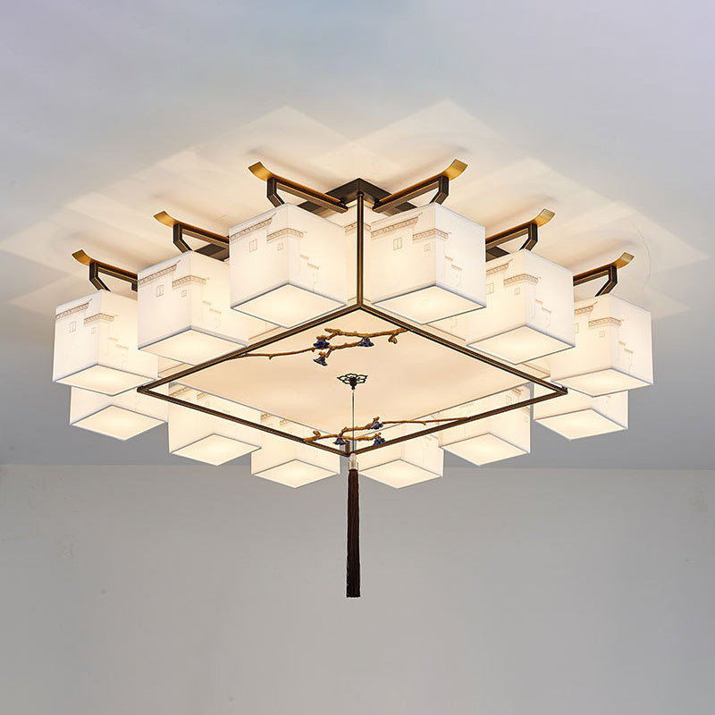 4 Taille Optionnel Fixtures légères Asia Style Fabric Flush Light for Living Room Dinning Room