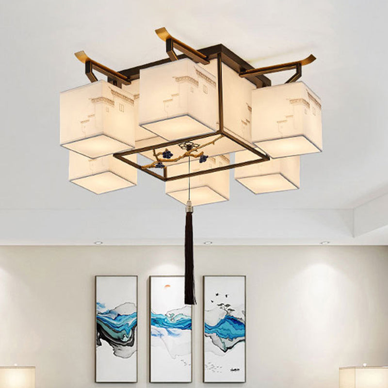 4 Taille Optionnel Fixtures légères Asia Style Fabric Flush Light for Living Room Dinning Room