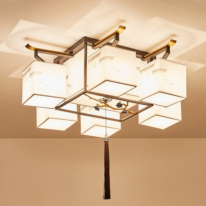 4 Taille Optionnel Fixtures légères Asia Style Fabric Flush Light for Living Room Dinning Room