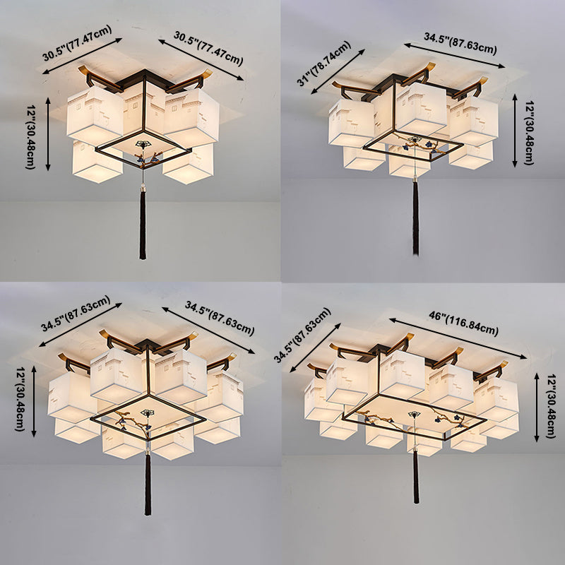 4 Taille Optionnel Fixtures légères Asia Style Fabric Flush Light for Living Room Dinning Room