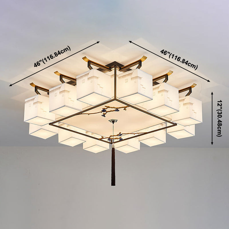4 Taille Optionnel Fixtures légères Asia Style Fabric Flush Light for Living Room Dinning Room