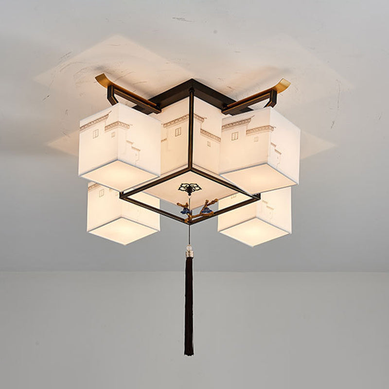 4 Taille Optionnel Fixtures légères Asia Style Fabric Flush Light for Living Room Dinning Room