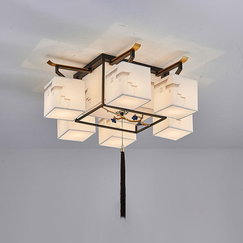 4 Taille Optionnel Fixtures légères Asia Style Fabric Flush Light for Living Room Dinning Room