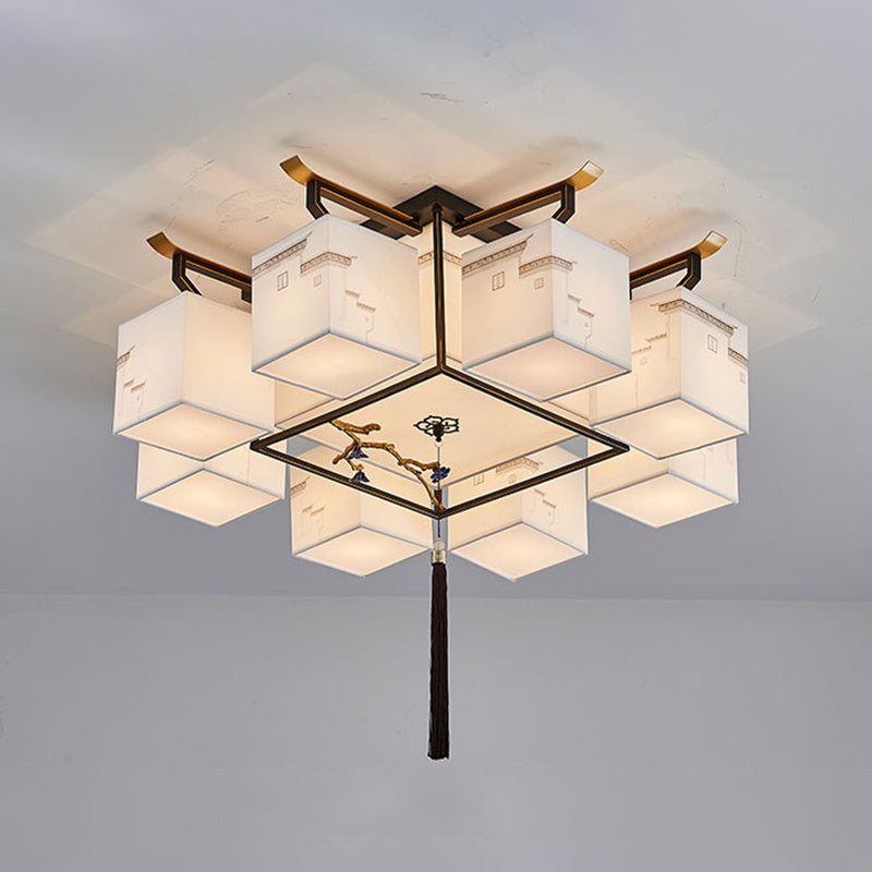 4 Taille Optionnel Fixtures légères Asia Style Fabric Flush Light for Living Room Dinning Room