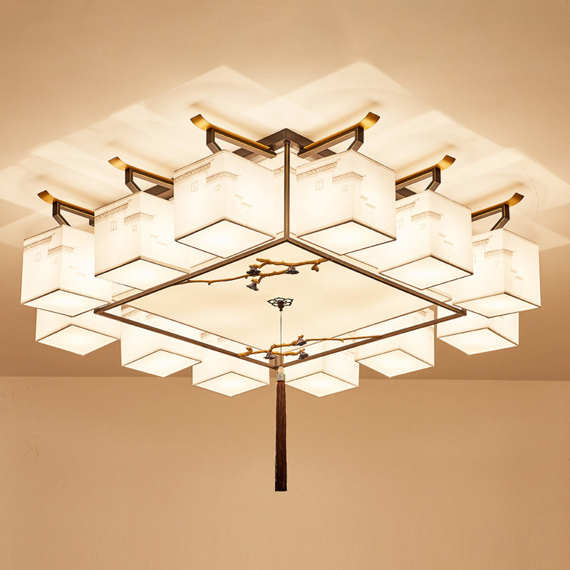 4 Taille Optionnel Fixtures légères Asia Style Fabric Flush Light for Living Room Dinning Room