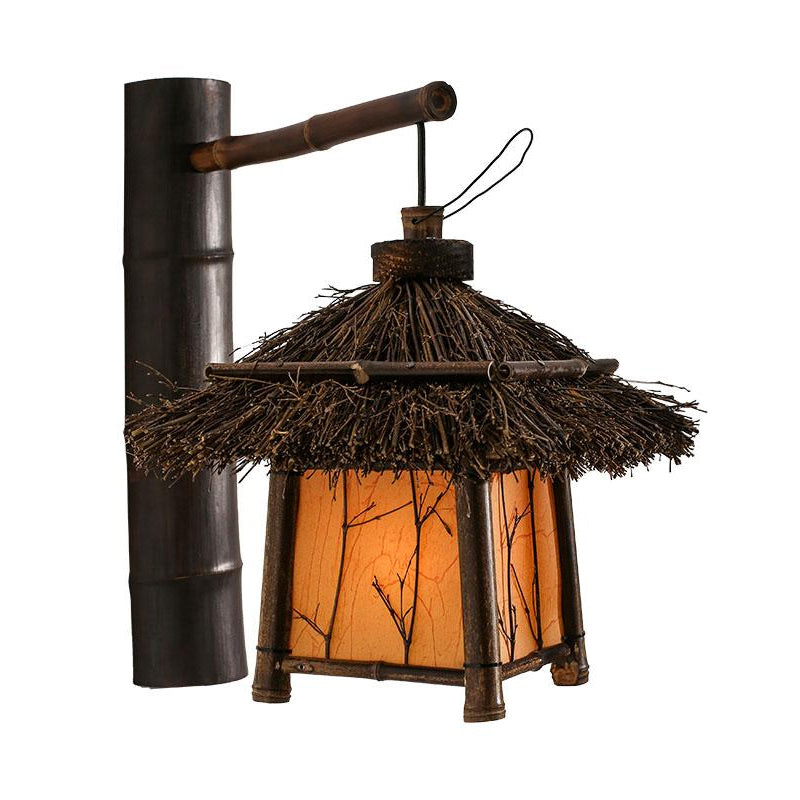 Japanese Hand-Worked Wall Lighting Bamboo 1 Bulb Sconce Light Fixture in Brown for Tearoom