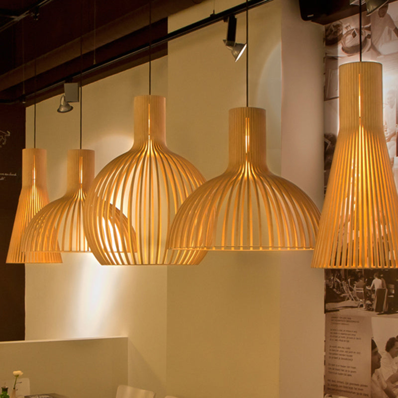 Wood Geometric Shape Pendant Light Modern Style 1 Light Pendant for Living Room