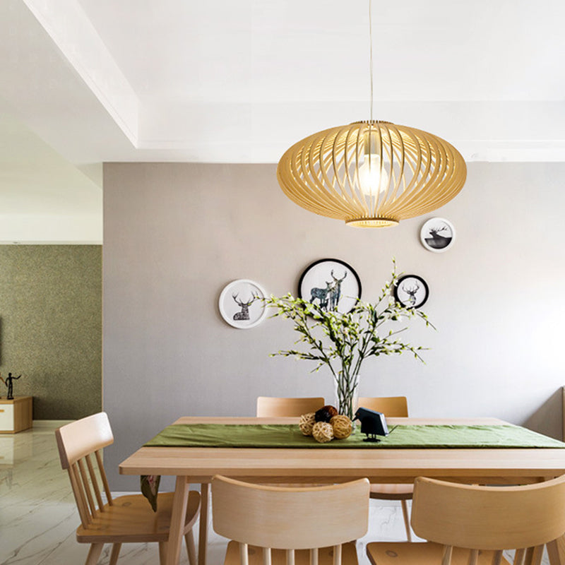 Holz geometrische Form Deckenleuchte chinesischer Stil Single -Anhänger für Esszimmer