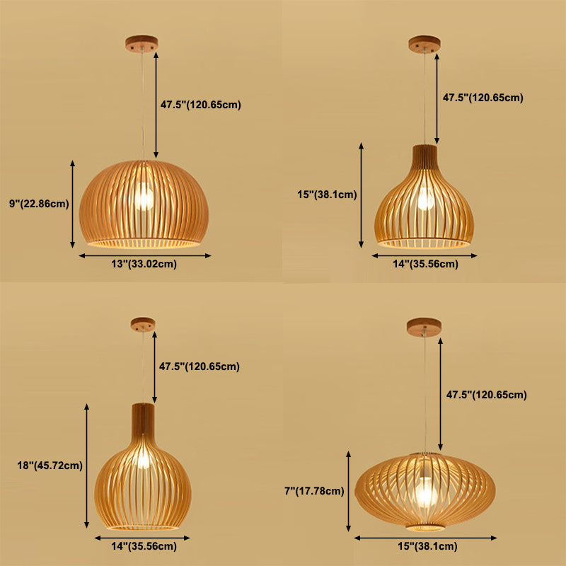 Holz geometrische Form Deckenleuchte chinesischer Stil Single -Anhänger für Esszimmer