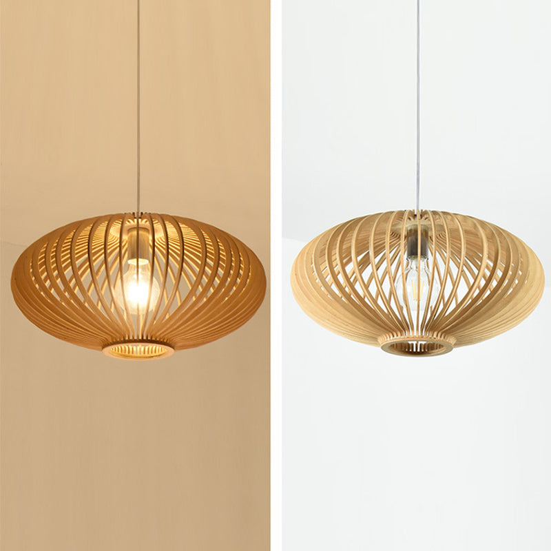 Holz geometrische Form Deckenleuchte chinesischer Stil Single -Anhänger für Esszimmer