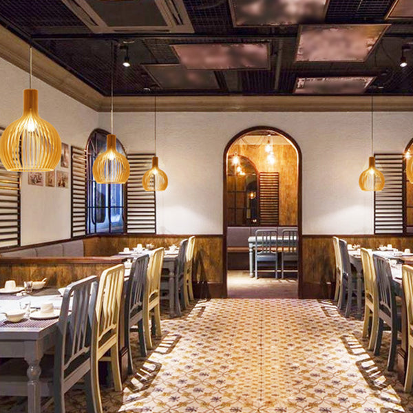 Holz geometrische Form Deckenleuchte chinesischer Stil Single -Anhänger für Esszimmer