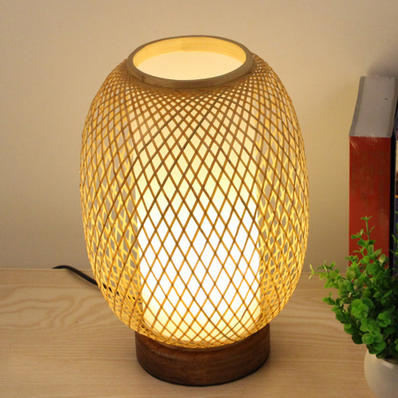 Lampada da scrivania Lanterna Bamboo giapponese 1 Testa BEIGE LIGHT CON BASE DI INGGIO