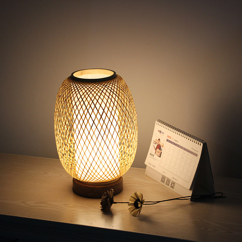 Lampada da scrivania Lanterna Bamboo giapponese 1 Testa BEIGE LIGHT CON BASE DI INGGIO