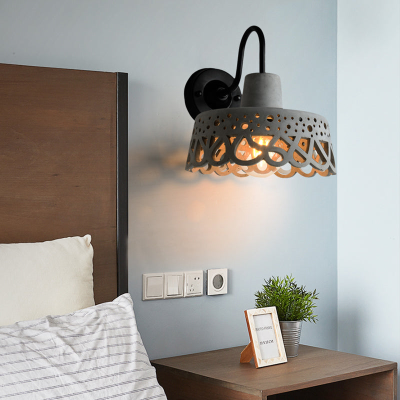 8.5"/9.5"/10" Wide Gooseneck Armed Wall Lighting Modernist Cement 1 Light Wall Mounted Light Fixture in Grey