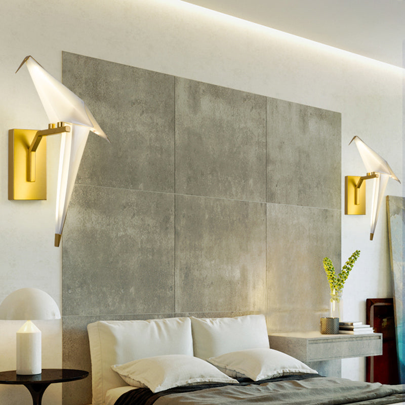 Postmoderne metalen wandlicht wit papier kraanwand sconce licht voor woonkamer slaapkamer
