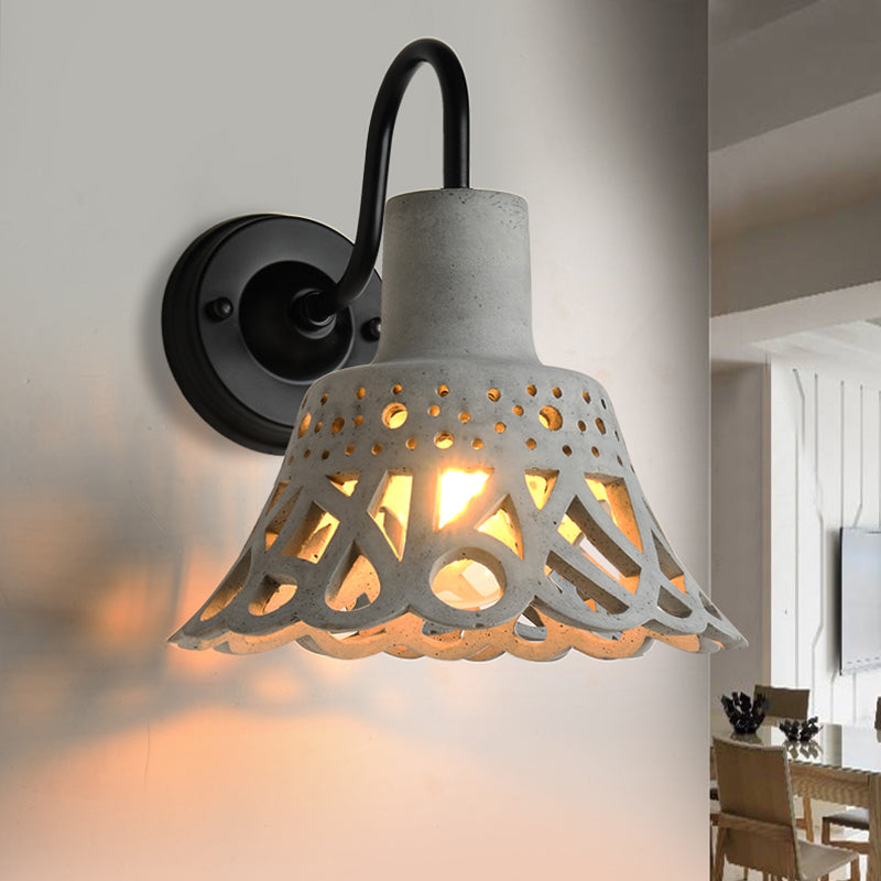 8.5"/9.5"/10" Wide Gooseneck Armed Wall Lighting Modernist Cement 1 Light Wall Mounted Light Fixture in Grey