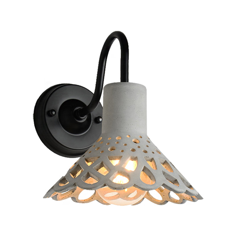 8.5"/9.5"/10" Wide Gooseneck Armed Wall Lighting Modernist Cement 1 Light Wall Mounted Light Fixture in Grey