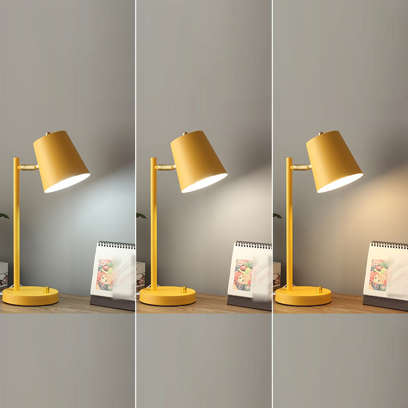 Macaroon Style Night Table Lamps Barrel 1-Light Bedroom Nightstand Lights with Metal Shade