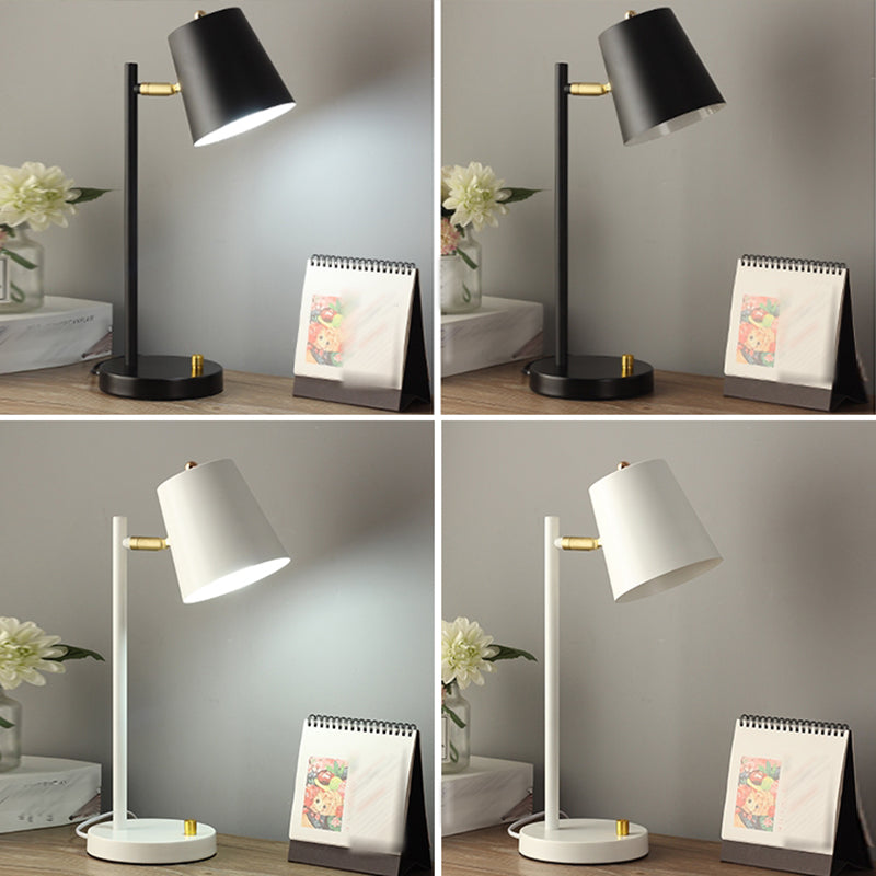 Macaroon Style Night Table Lamps Barrel 1-Light Bedroom Nightstand Lights with Metal Shade