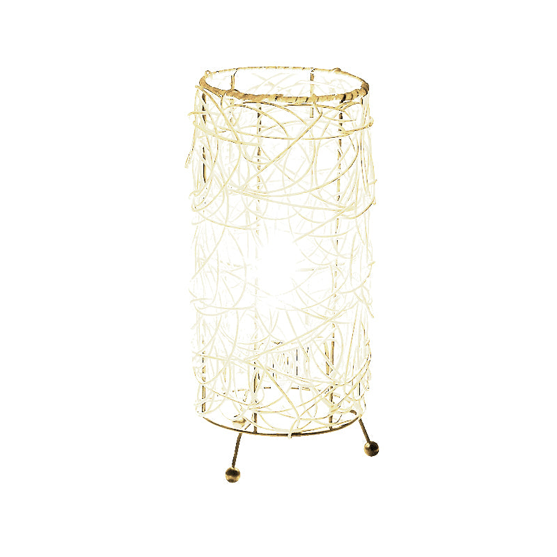 Chinese Cylindrical Desk Light Bamboo 1 Bulb Task Lighting in White/Coffee for Living Room