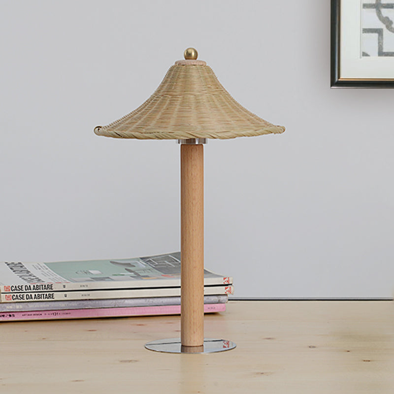 1 Head Bedroom Task Lighting Chinese Wood Small Desk Lamp with Bell Bamboo Shade